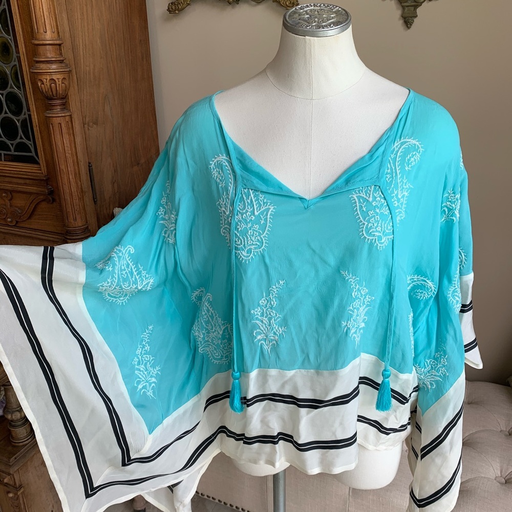 Anthropologie Floreat Blue Embroidered Blouse